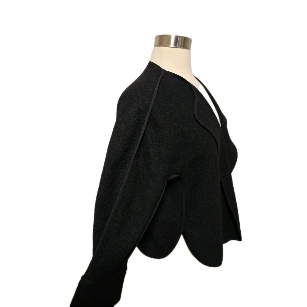 Ann Taylor LOFT Petite Large Black Open Front Cardigan Jacket Boild Wool Blend‎